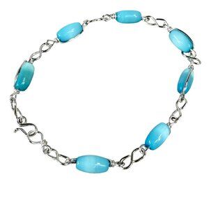 Handmade Silver Chain Bracelet Blue Beads Elegant Design Lightweight Jewelry
